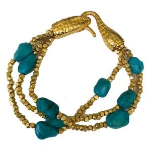 Incredible Bracelet! Snake, Gold & Turquoise Nuggets!